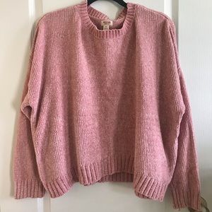 Chenille/velvet crew neck sweater